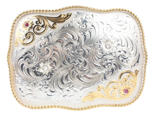 Vintage Western Montana Silversmiths Silver Plated Belt Buckle With Rare Genuine Rubies