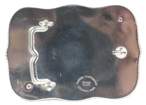 Vintage Western Montana Silversmiths Silver Plated Belt Buckle With Rare Genuine Rubies Back