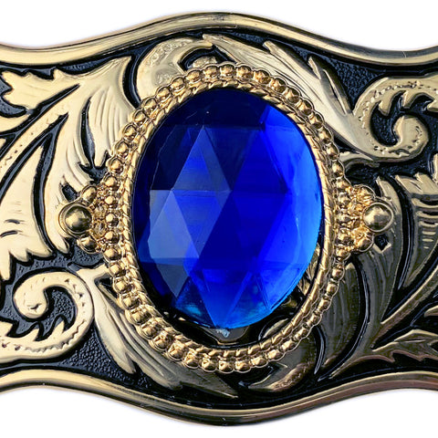 Western Belt Buckle Gold Black Blue Stone Cabochon 