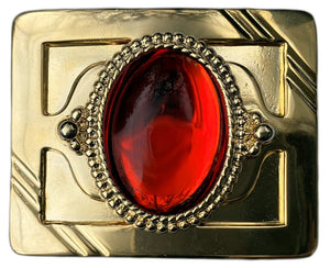 Western Belt Buckle Gold Red Stone Cabochon 