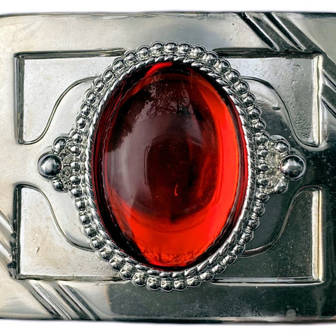 Western Belt Buckle Silver Red Stone Cabochon 