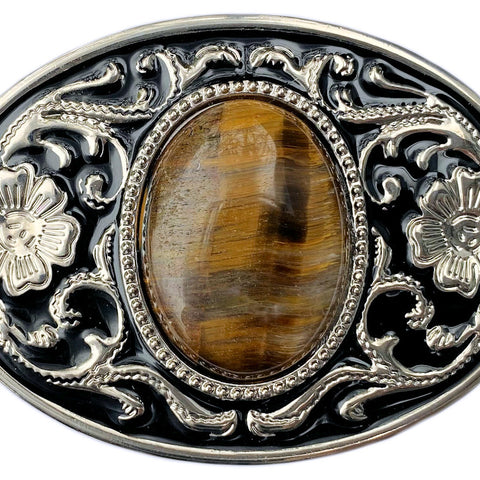 Western Belt Buckle Tiger Eye Stone Filigree