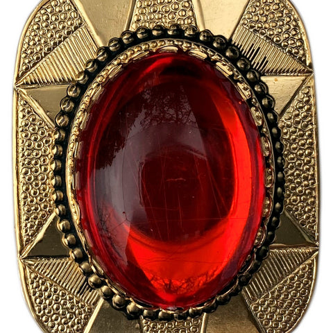 Western Bolo Tie Gold Red Stone Cabochon