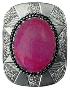 Western Bolo Tie Silver Real Pink Crackle Agate Cabochon Stone