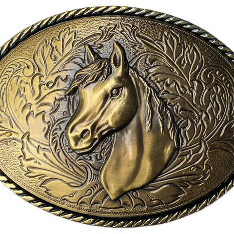 Western Horse Head Brass Plated Belt Buckle