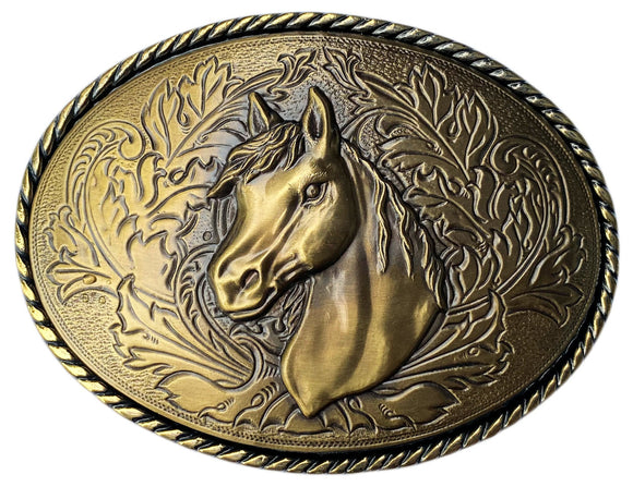 Western Horse Head Brass Plated Belt Buckle