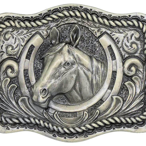 Western Horse and Horseshoe Belt Buckle