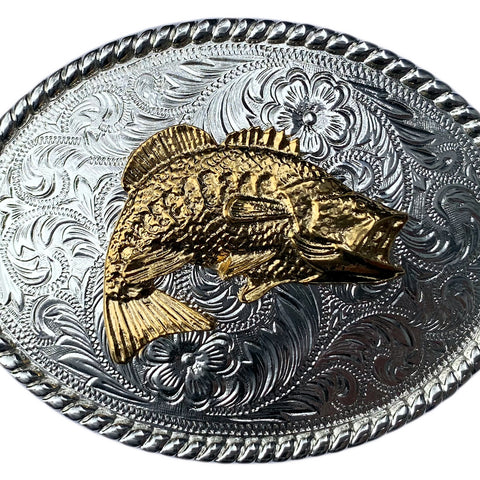 Western Silver Plated Belt Buckle Gold Plated Fish