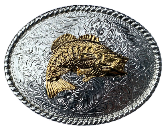 Western Silver Plated Belt Buckle Gold Plated Fish
