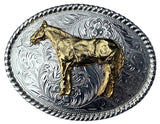 Western Silver Plated Belt Buckle Gold Plated Horse