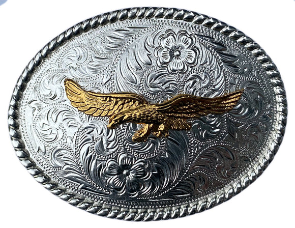 Western Silver Plated Belt Buckle Gold Plated Soaring Eagle