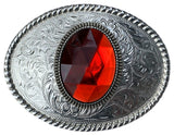 Western Silver Plated Belt Buckle with Red Cabochon
