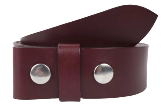 1.5 Inch Wide Burgundy Leather Belt Strap with Snaps
