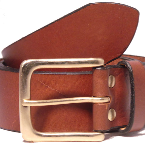 Brass Half Square 1 3/4" Inch Leather Belt