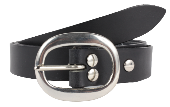 Silver Oval 1 Inch Black Leather Belt | Men and Women's Belts