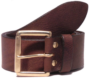 Classic Brass Roller 2 Inch Leather Belt
