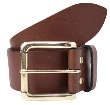Brass Roller 2 Inch Wide Brown Leather Belt
