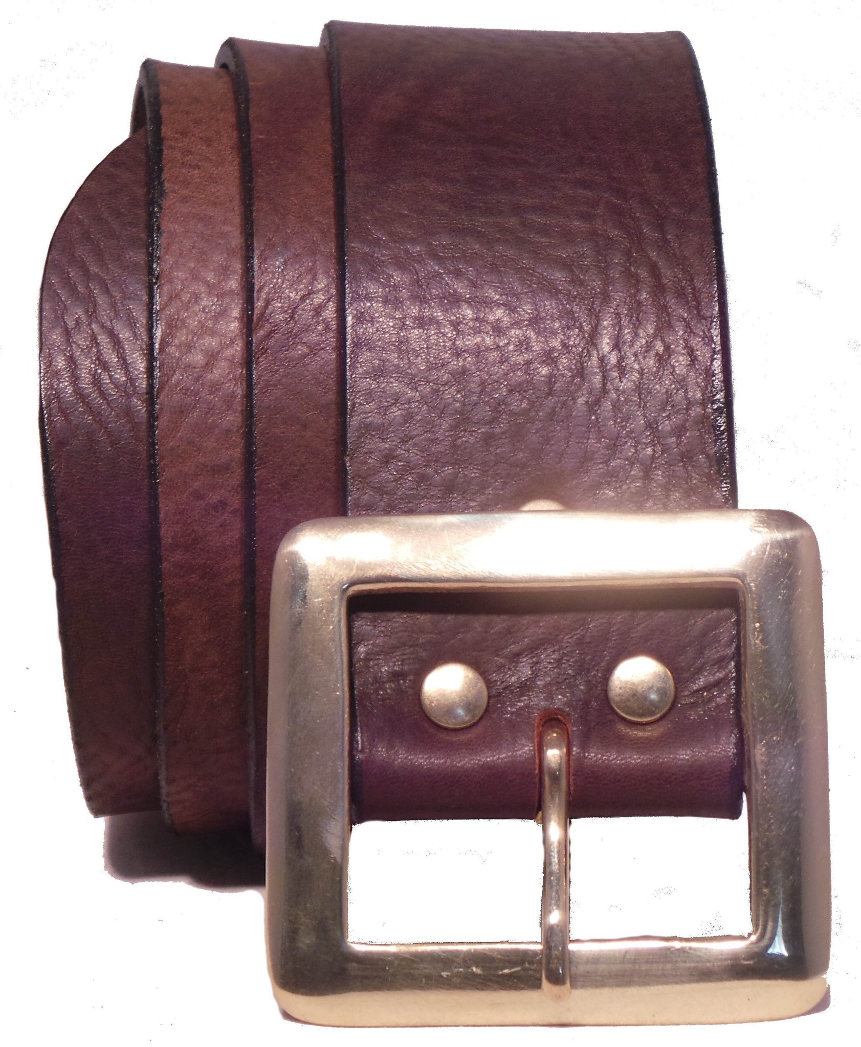 Golden square solid brass buckle - light brown leather belt - 3.5