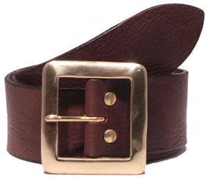 For Sale Brown Leather Belt | Brass Square 2 Inch Buckle – Buckle My Belt