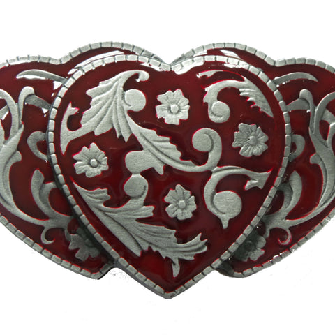 3 Red Hearts Belt Buckle