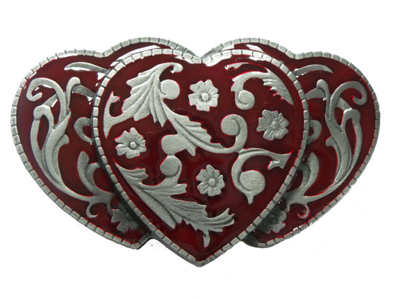 3 Red Hearts Belt Buckle