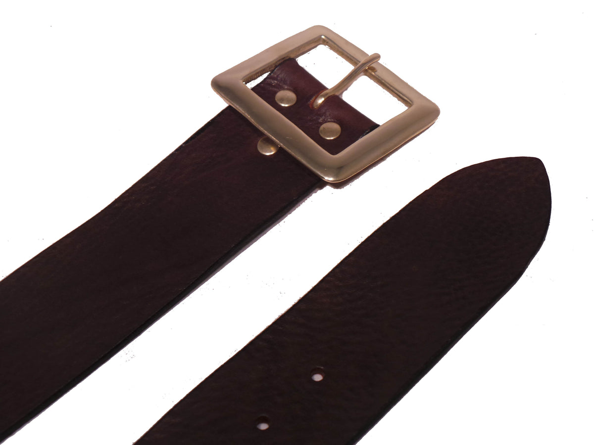 Brown‎ Genuine Leather Belt Brass Buckle Square Keeper Size 38 6522 38/95 Square Floral Antique Brass Buckle with Chicago Screws - Beltman main image 2
