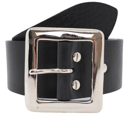 Womens black leather sales belt with silver buckle