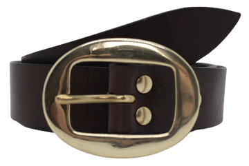 Brass Classic Oval Buckle Leather Belt