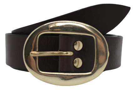 Brass Classic Oval Buckle Leather Belt