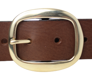 Buy Full Grain Brown Leather Belt | Brass Oval 1 1/2 Inch  display picture 1