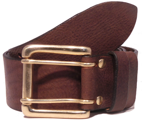 Brass 2 Prong Buckle Leather Belt