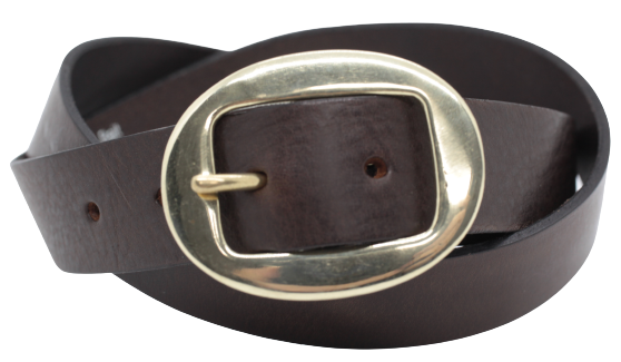 Brass Classic Oval 1 1/4 Inch Leather Belt | Men and Women display picture 3