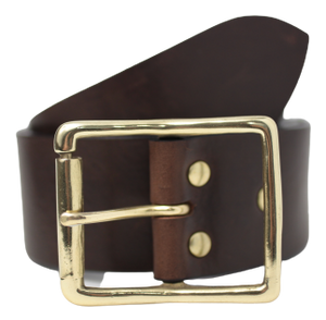 Full Grain Brown Leather Belt Brass Rectangle Roller 2 Inch Wide ...