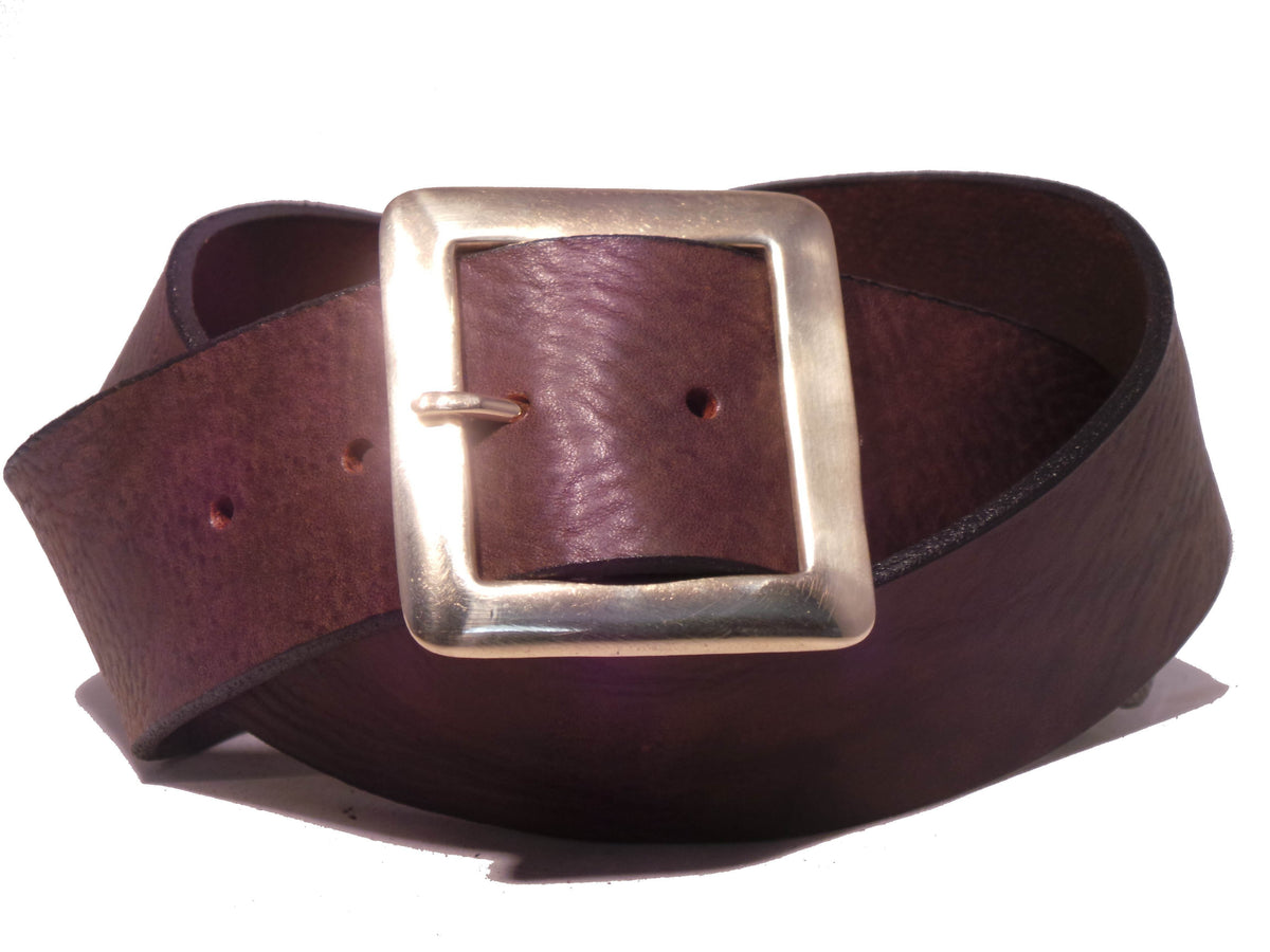 For Sale Brown Leather Belt | Brass Square 2 Inch Buckle  display picture 1