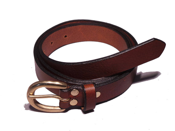 Brass Classic Oval 1 1/4 Inch Leather Belt