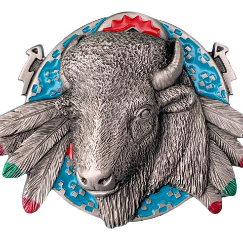 Buffalo on Indian Shield Belt Buckle