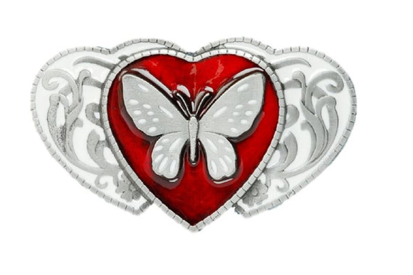 Butterfly on Hearts Red Belt Buckle