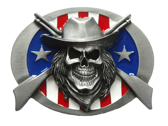 Cowboy Skull and Rifles Belt Buckle