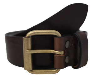 Dark Brown Antique Brass Buckle Leather Belt