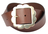 Designer 2 Inch Dark Brown Leather Belt with Flower Buckle