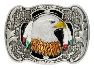 Eagle Head with Feathers Belt Buckle