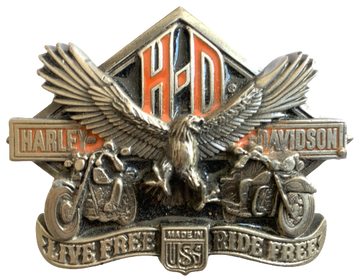 Harley Davidson Live Free Ride Free Silver Belt Buckle