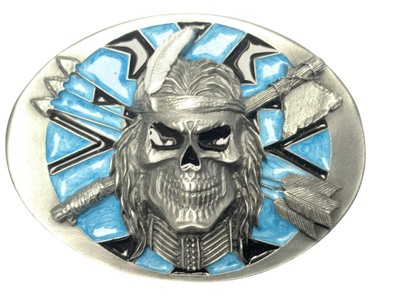 Indian Skull and Arrows Belt Buckle