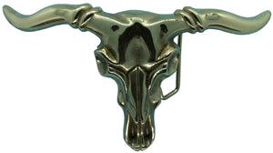 Long Horn Steer Skull Brass Belt Buckle
