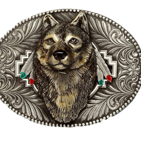 Oval Wolf Head Belt Buckle