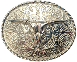 Rodeo Steer Full Silver Belt Buckle