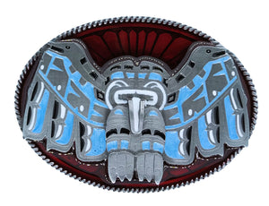 Totem Western Red and Turquoise Belt Buckle