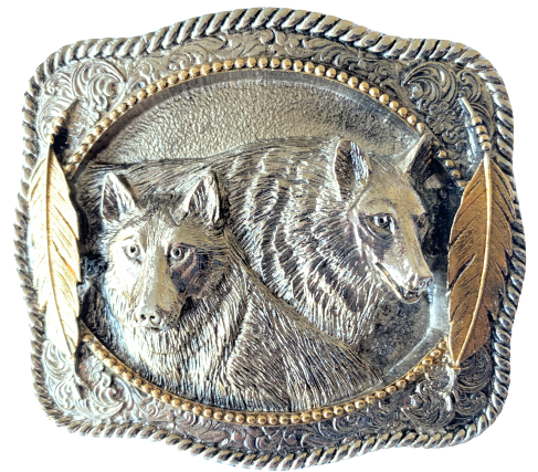 Two Wolfs Gold Belt Buckle