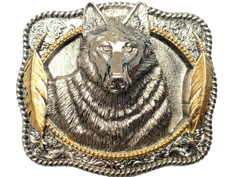 Wolf Head Silver Gold Belt Buckle