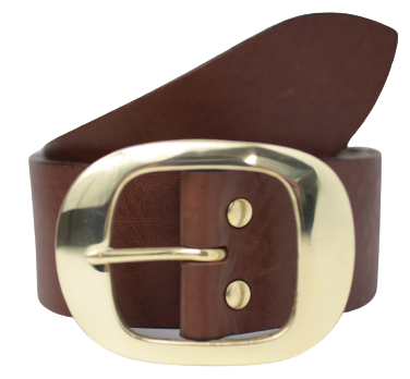 Big Brass Oval 2 Inch Leather Belt